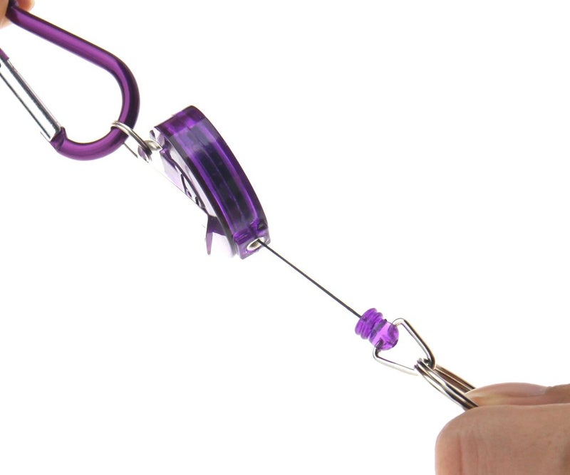 Micro Traders 2 X Purple Retractable Key Chain Badge Reel Carabiner Recoil Holder Pass Id Card - Image 2